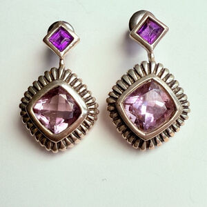 Amethyst Sterling Silver 925 Diamond Shape Dangle Albion Earrings